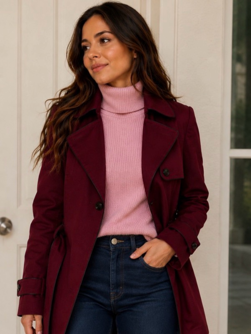 Nine West burgundy belted jacket